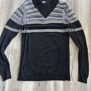 LCR Black Edition Geometric Print 80s Style Fitted Sweater Necknzip Size XL